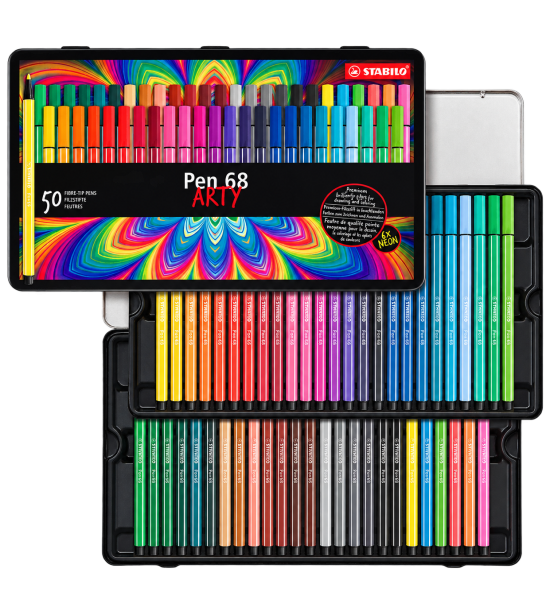 Marcador, Pen 68, Punta 1.0 mm, Caja Met x 50 Unds. 50 Colores Surtidos