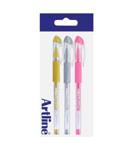 Boligrafo Gel, EGB1900, 1.0 mm, Pack x 3 Unds. Dor, Plat, Rosado