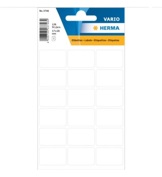 Labels, Rectangular, 17x26 mm, Blanco, Pack x 126 Unds.