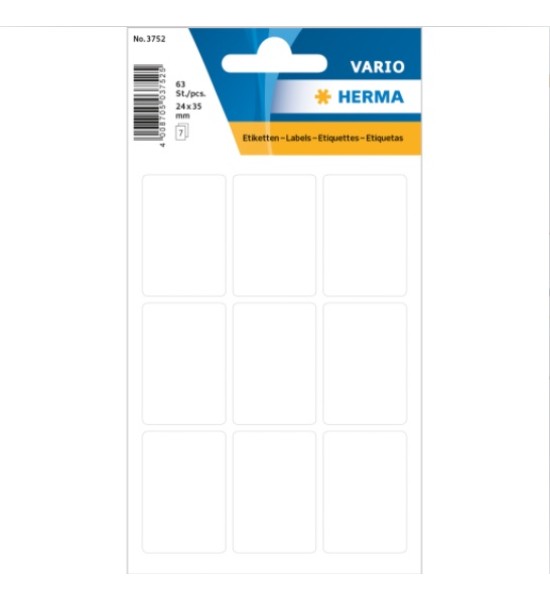 Labels, Rectangular, 24x35 mm, Blanco, Pack x 63 Unds.