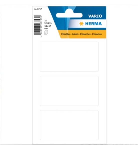 Labels, Rectangular, 34x67 mm, Blanco, Pack x 21 Unds.
