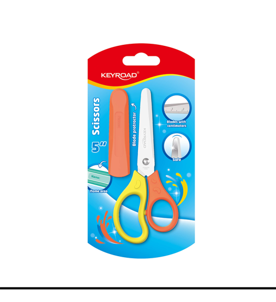 Tijera, Escolar, 5 pulg., Pta, Redonda, Blade Protector, Blister x 1 Und.