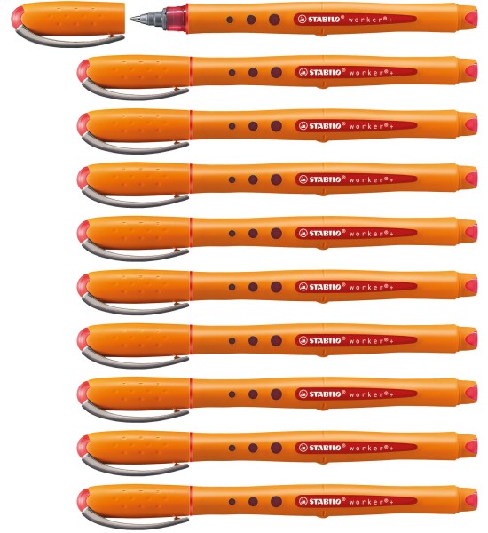 Rollerball, Worker, Punta Fina, Rojo, Caja x 10 Unds.