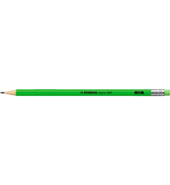 Lápices de Grafito, Swano, HB, Barniz Verde Neon, Cuerpo Hexagonal, Mina 2.2 mm, c/Borrador, Caja x 12 Unds.