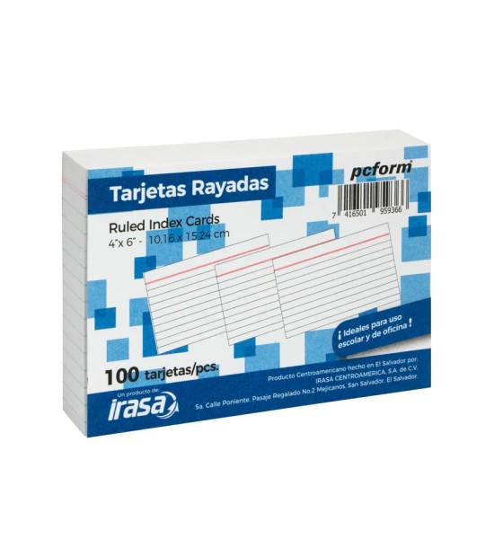 Tarjetas Rayadas, 4 x 6 pulg, Pack x 100 Unds.