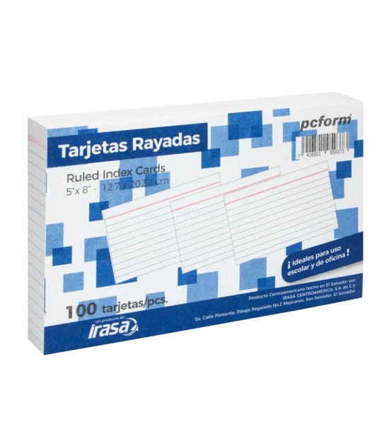 Tarjetas Rayadas, 5 x 8 pulg, Pack x 100 Unds.