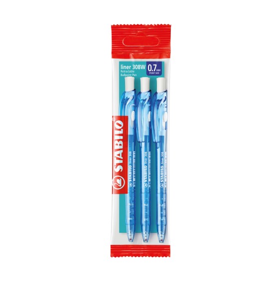 Bolígrafo Retractil, Liner 308NF, Punta Aguja 0.38 mm, Azul,  Pack x 3 Unds.