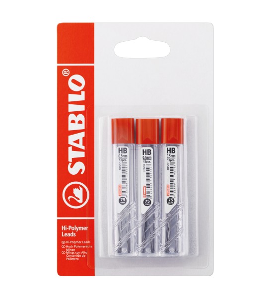 Minas para Portaminas, HB, 0.5 mm, 3 Tubos x 12 pzas. Blister x 3