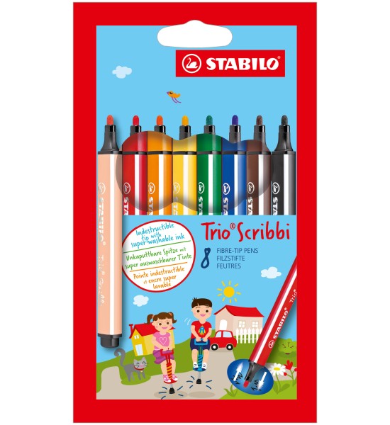 Marcador, Trio Scribbi, Punta 1.5 - 2.0 mm, Estuche x 8 Unds. Colores Surtidos