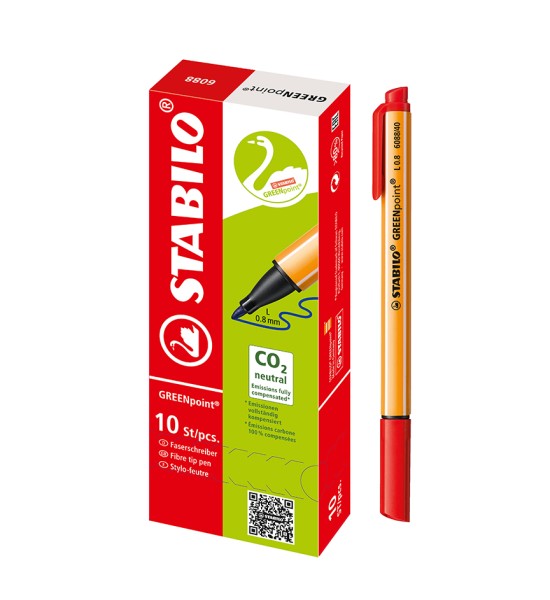 Rotulador, Green Point, Punta 0.8 mm, Rojo, Caja x 10 Unds.
