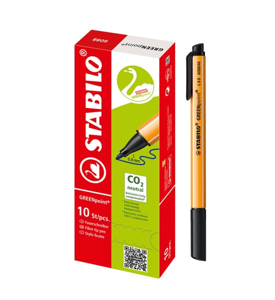 Rotulador, Green Point, Punta 0.8 mm, Negro, Caja x 10 Unds.