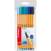 Micropunta/Felpa, Point 88, Punta Fina  0.4 mm, Estuche x 8 Unds. 8 Colores Azules Surtidos