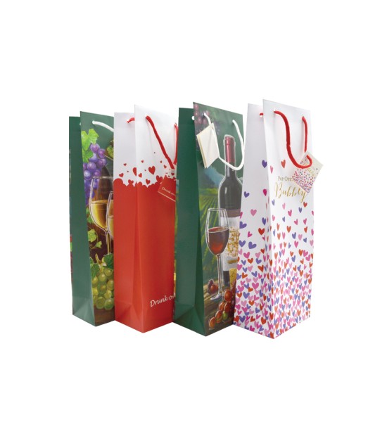 Bolsas de Regalo, Botella, 12.3 cm x 32.6 cm, Diseños, 1 Und.