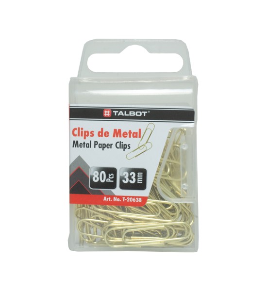 Clips, Níquel Dorado, 33 mm, Caja Plastica x 80 Unds.