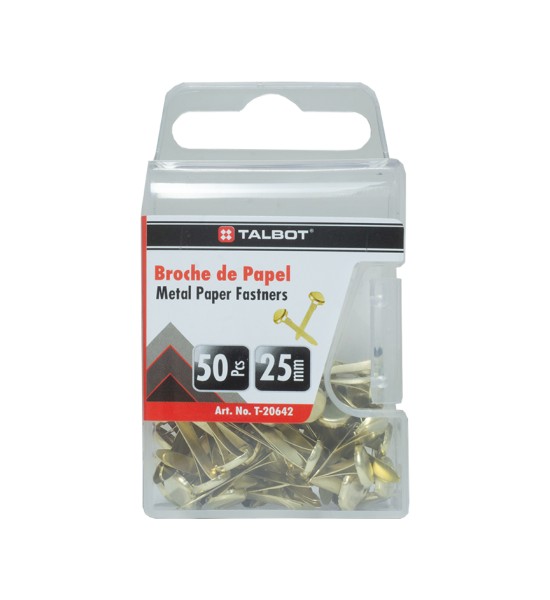 Sujeradores de Papel, 25 mm, Metal Dorados, Caja Plástica x 50 Unds.