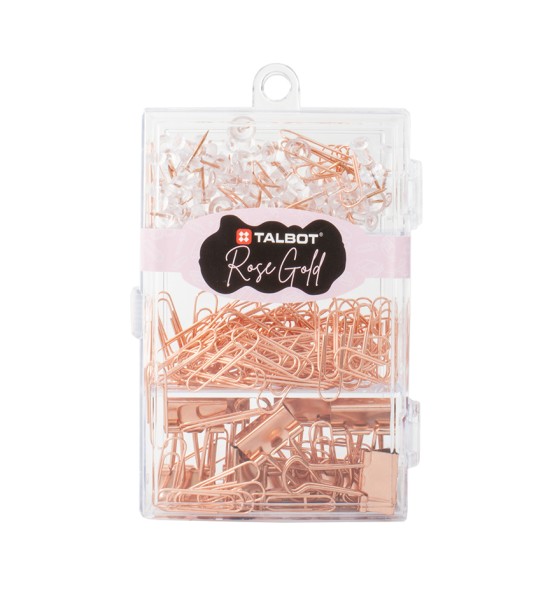 Set, Talbot Golden Rose, Chinchetas y Clips, Caja Plastica Rectangular, 1 Und