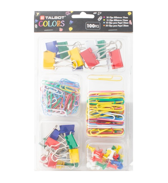 Set, Talbot Colors, Chinchetas y Clips, Caja Plastica Rectangular, 1 Und