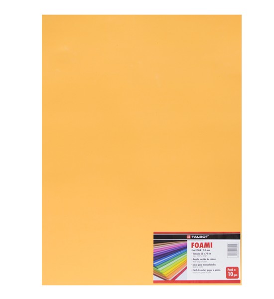 Goma Eva Estándar, Tam. 50 cm x 70 cm, 2 mm, Pack x 10 h. Naranja