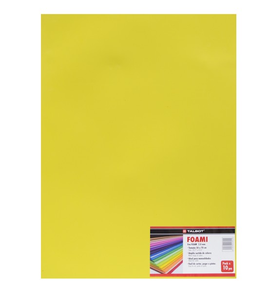 Goma Eva Estándar, Tam. 50 cm x 70 cm, 2 mm, Pack x 10 h. Amarillo
