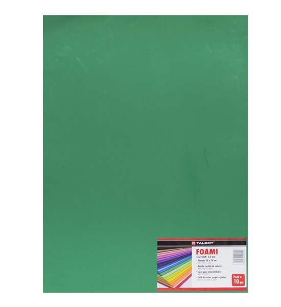 Goma Eva Estándar, Tam. 50 cm x 70 cm, 2 mm, Pack x 10 h. Verde Oscuro