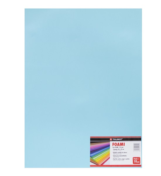 Goma Eva Estándar, Tam. 50 cm x 70 cm, 2 mm, Pack x 10 h. Azul Cielo