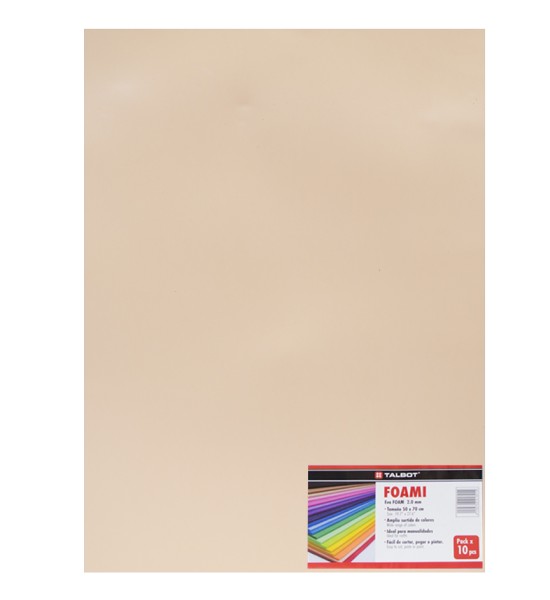 Goma Eva Estándar, Tam. 50 cm x 70 cm, 2 mm, Pack x 10 h. Crema