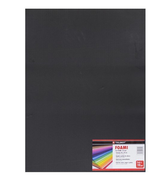 Goma Eva Estándar, Tam. 50 cm x 70 cm, 2 mm, Pack x 10 h. Negro