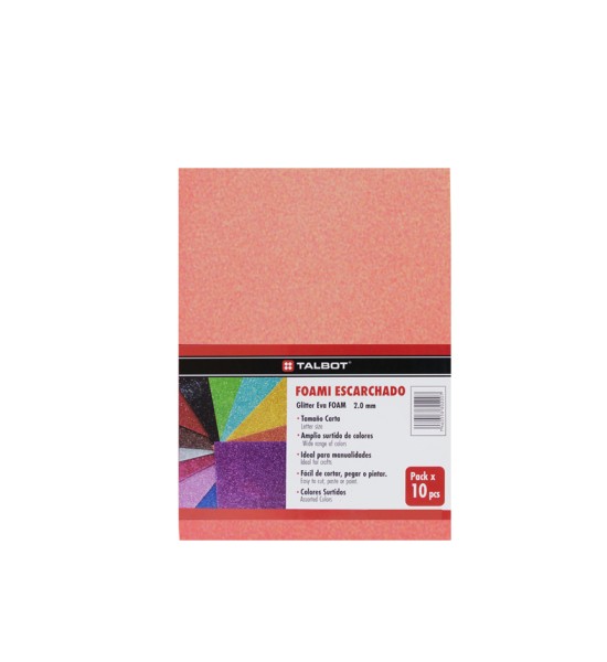 Goma Eva Glitter, Tam. Oficio, 2 mm, Pack x 10 h. Rosado 