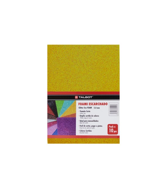 Goma Eva Glitter, Tam. Oficio, 2 mm, Pack x 10 h. Dorado Intenso 