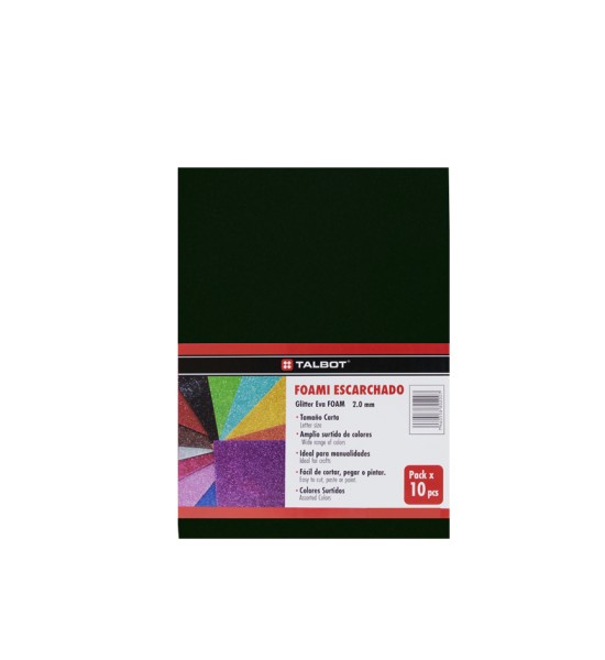 Goma Eva Glitter, Tam. Oficio, 2 mm, Pack x 10 h. Negro
