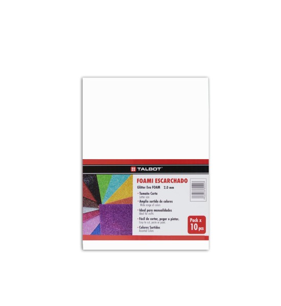 Goma Eva Glitter, Tam. Oficio, 2 mm, Pack x 10 h. Blanco