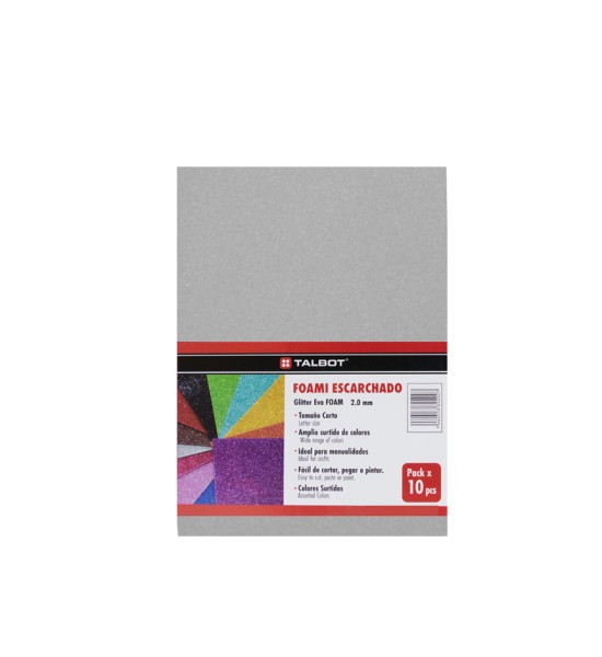 Goma Eva Glitter, Tam. Oficio, 2 mm, Pack x 10 h. Plateado
