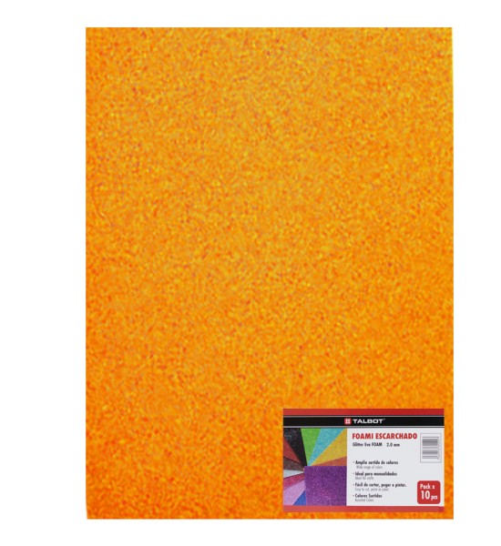 Goma Eva Glitter, Tam. 50 cm x 70 cm, 2 mm, Pack x 10 h. Naranja