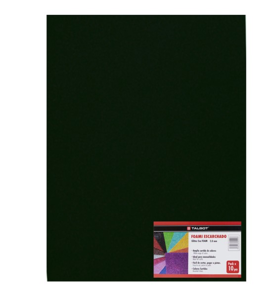 Goma Eva Glitter, Tam. 50 cm x 70 cm, 2 mm, Pack x 10 h. Negro