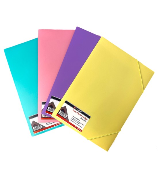 Folder, Plástico con Ligas, Col. Pastel, Tam. Oficio, 1 Und. 