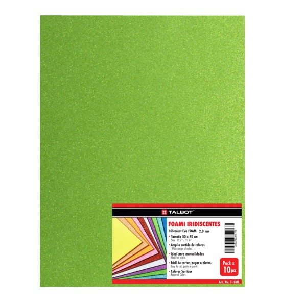 Goma Eva Irid, Verde, Tam. 50 cm x 70 cm, 2 mm, Pack x 10 h.