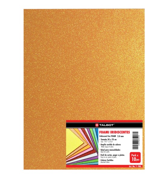 Goma Eva Iridescent Glitter, Tam. 50 cm x 70 cm, 2 mm, Pack x 10 h.  Naranja