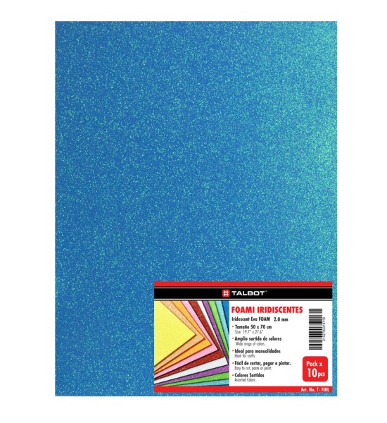 Goma Eva Iridescent Glitter, Tam. 50 cm x 70 cm, 2 mm, Pack x 10 h.  Azul