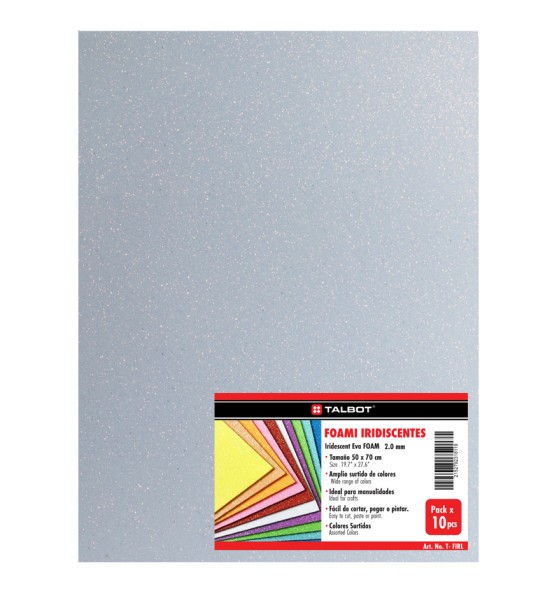 Goma Eva Iridescent Glitter, Tam. 50 cm x 70 cm, 2 mm, Pack x 10 h.  Blanco