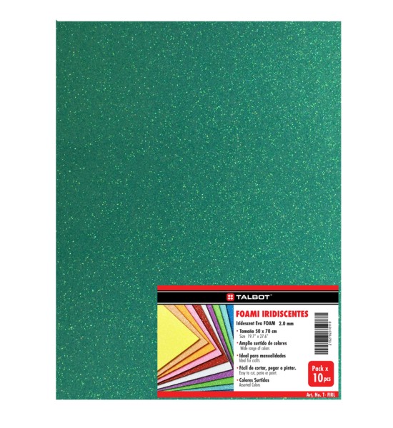 Goma Eva Iridescent Glitter, Tam. 50 cm x 70 cm, 2 mm, Pack x 10 h.  Azul Turquesa