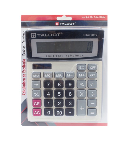 Calculadora, Escritorio, 12 dígitos, solar y baterías, 1 Und.