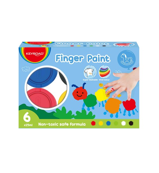 Pintura al Dedo Escolar, Caja x 6 Colores x 25 mL. Pote Apilable