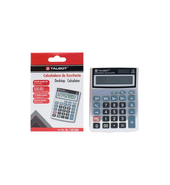 Calculadora, Escritorio, Med. 12 dígitos, solar y baterías, 1 Und.